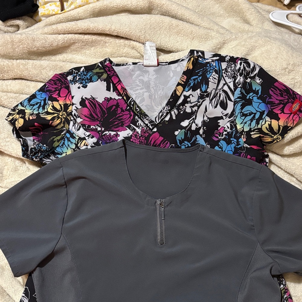 Floral and Gray Women's Scrubs Tops